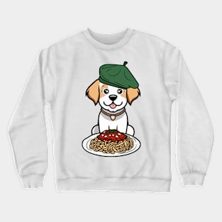 Cute Happy Dog is eating spaghetti Crewneck Sweatshirt